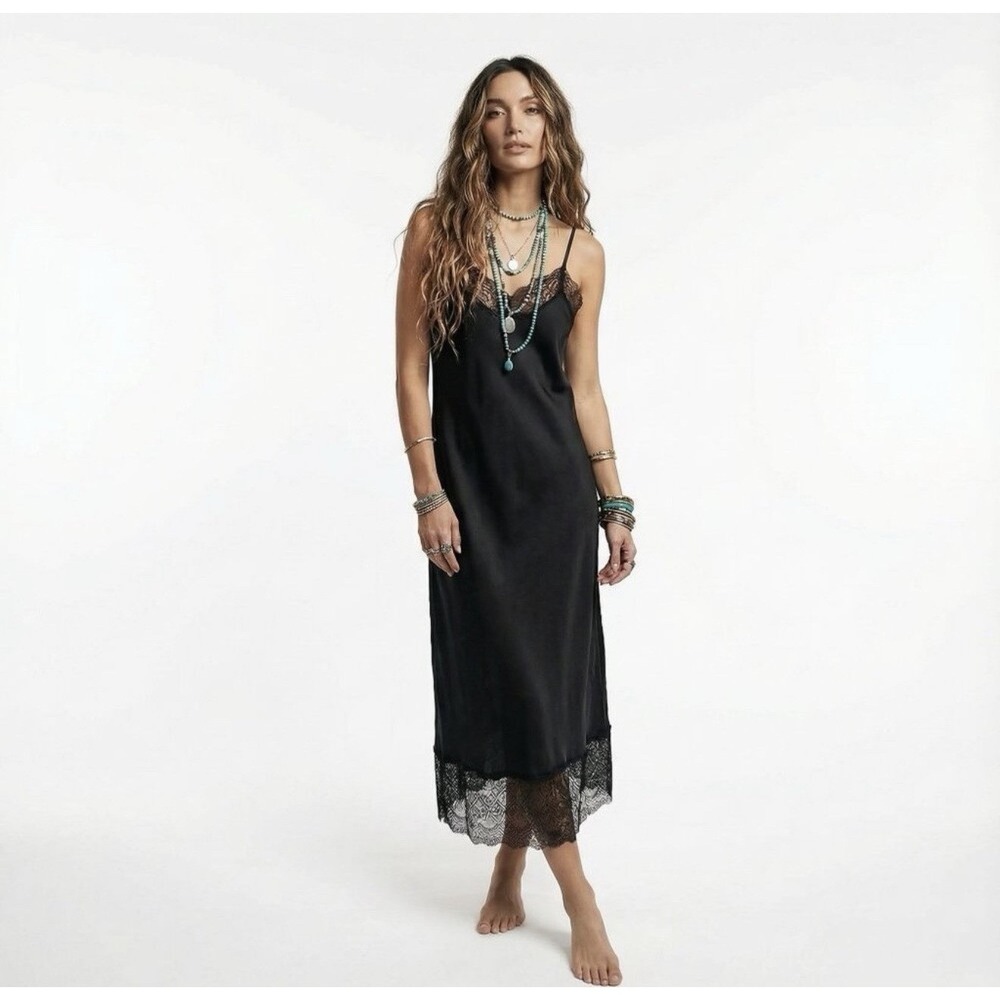 NEW MUCHE ET MUCHETTE France Black Lace‎ Slip Dress one size